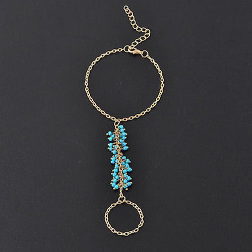 Chain Bracelet Drop Turquoise Beads Slave Finger Ring Punk Gold Plated Women Metal H  Harness Chain EF8
