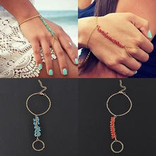 Chain Bracelet Drop Turquoise Beads Slave Finger Ring Punk Gold Plated Women Metal H  Harness Chain EF8