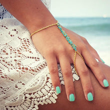 Chain Bracelet Drop Turquoise Beads Slave Finger Ring Punk Gold Plated Women Metal H  Harness Chain EF8