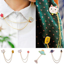 Cute Egg Cat Moon Rabbit Chain Brooch Badge Pin Jewelry Gift Women Girl Accessories S  Collar brooch EF8