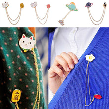 Cute Egg Cat Moon Rabbit Chain Brooch Badge Pin Jewelry Gift Women Girl Accessories S  Collar brooch EF8