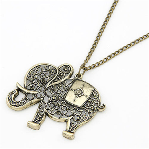 Cute Vintage Retro Charms Hollow Out Elephant Metal Necklace Pendants Women Jewelry Gift EF8