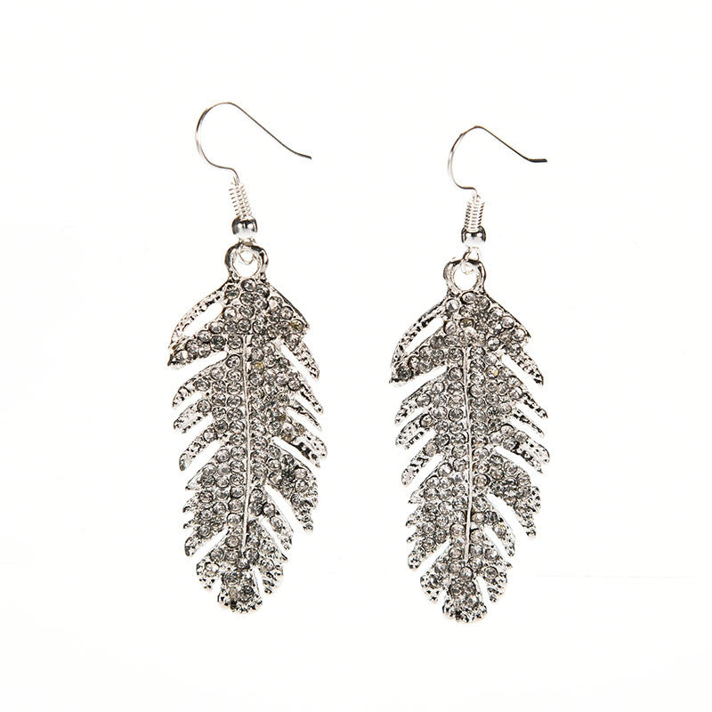 Dangle Earrings Jewlery Silver Gold Colors Women Fine Bohemian elegant Alloy Feather Pendant Earrings EF8