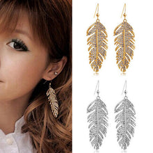 Dangle Earrings Jewlery Silver Gold Colors Women Fine Bohemian elegant Alloy Feather Pendant Earrings EF8