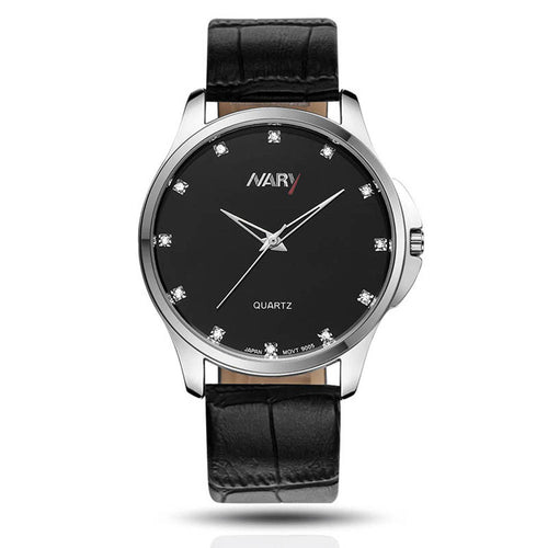 Fashion Dress LRhinestone Men Business Sport Leather Waterproof Quartz Wrist Watch EF8