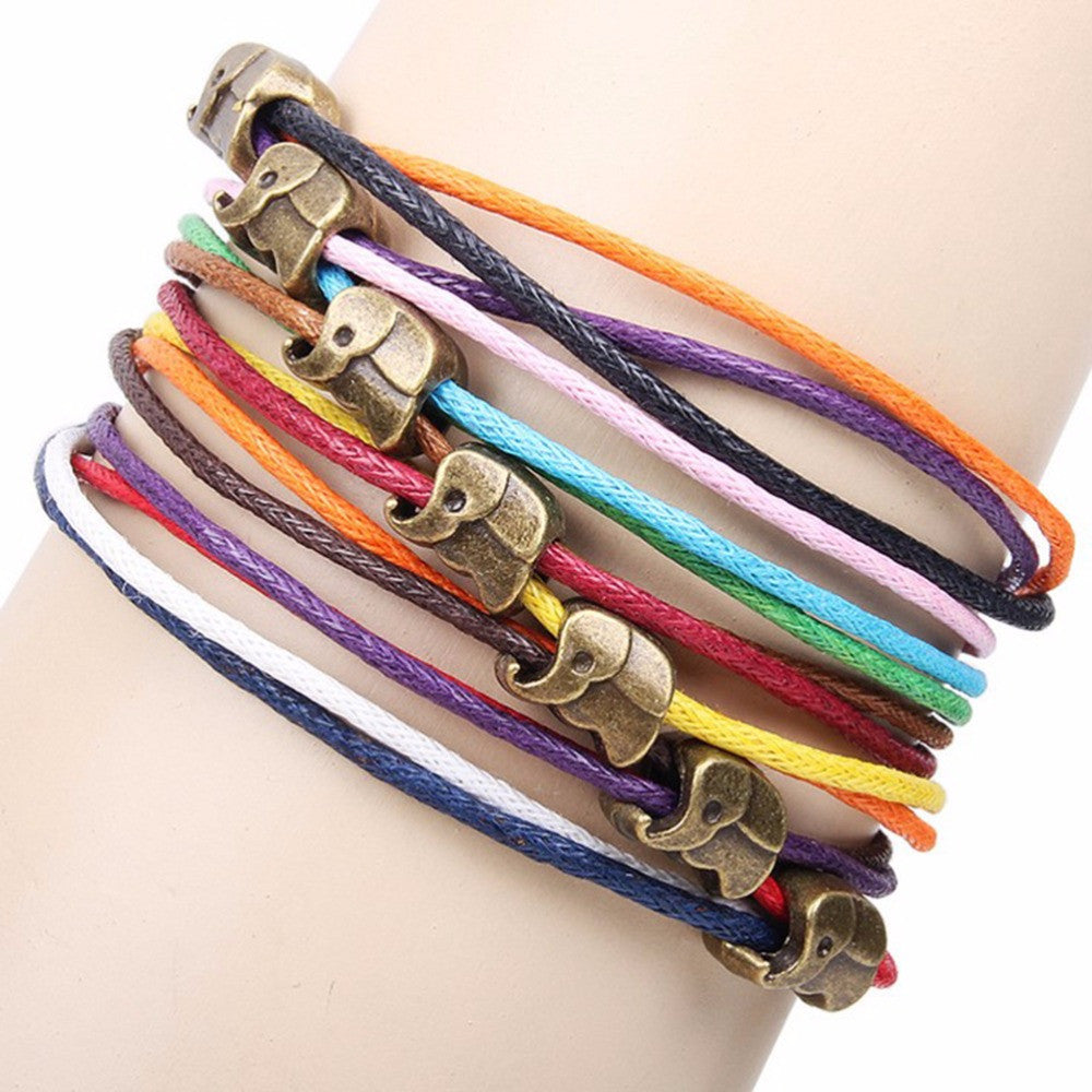 Elephants Jewelry Bracelet Multilayer C y Color Rope Chain Leather Bracelets For Women EF8
