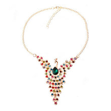 Fine Jewelry Super Dazzling Gold plated Rhinestone Colorful Peacock Long Necklace   Pendants For Women EF8