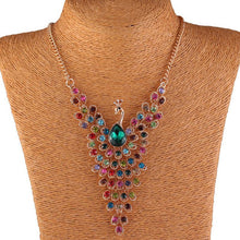 Fine Jewelry Super Dazzling Gold plated Rhinestone Colorful Peacock Long Necklace   Pendants For Women EF8