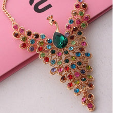 Fine Jewelry Super Dazzling Gold plated Rhinestone Colorful Peacock Long Necklace   Pendants For Women EF8