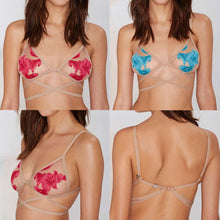 Floral Printed Cut-Out Strappy Crop Top Bra Bralette Bustier Corset Red Blue EF8