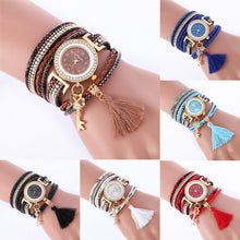 Fashion Key Pendant Elegance Leather Watch Wrap Around Quartz Leopard Leather Weave Watch Bracelets Relogio Femininos EF8