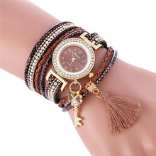 Fashion Key Pendant Elegance Leather Watch Wrap Around Quartz Leopard Leather Weave Watch Bracelets Relogio Femininos EF8