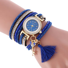 Fashion Key Pendant Elegance Leather Watch Wrap Around Quartz Leopard Leather Weave Watch Bracelets Relogio Femininos EF8