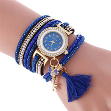 Fashion Key Pendant Elegance Leather Watch Wrap Around Quartz Leopard Leather Weave Watch Bracelets Relogio Femininos EF8