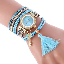 Fashion Key Pendant Elegance Leather Watch Wrap Around Quartz Leopard Leather Weave Watch Bracelets Relogio Femininos EF8