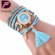 Fashion Key Pendant Elegance Leather Watch Wrap Around Quartz Leopard Leather Weave Watch Bracelets Relogio Femininos EF8