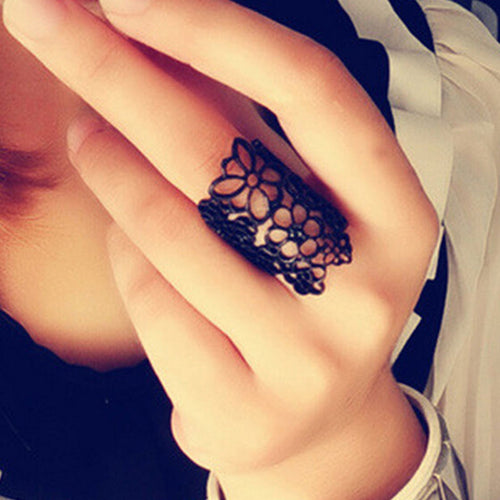 Jewelry Accessories anel Feminino Black Gold Cutout Lace Flower Ring Finger Rings for Women s EF8