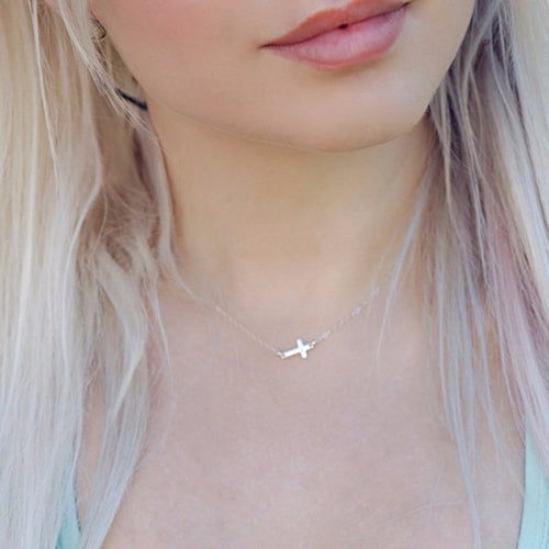 Jewelry Necklace For Women Tiny Gold Sideways Cross Necklace Silver Cross Necklace Pendant Jewelry Collares Mujer Bijoux EF8