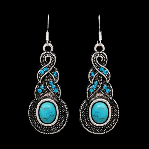 Jewelry Sets Tibetan Turquoise Chain Necklace   Pendants Silver Plated Water Drop Shaped Stud Earrings Women Collar EF8