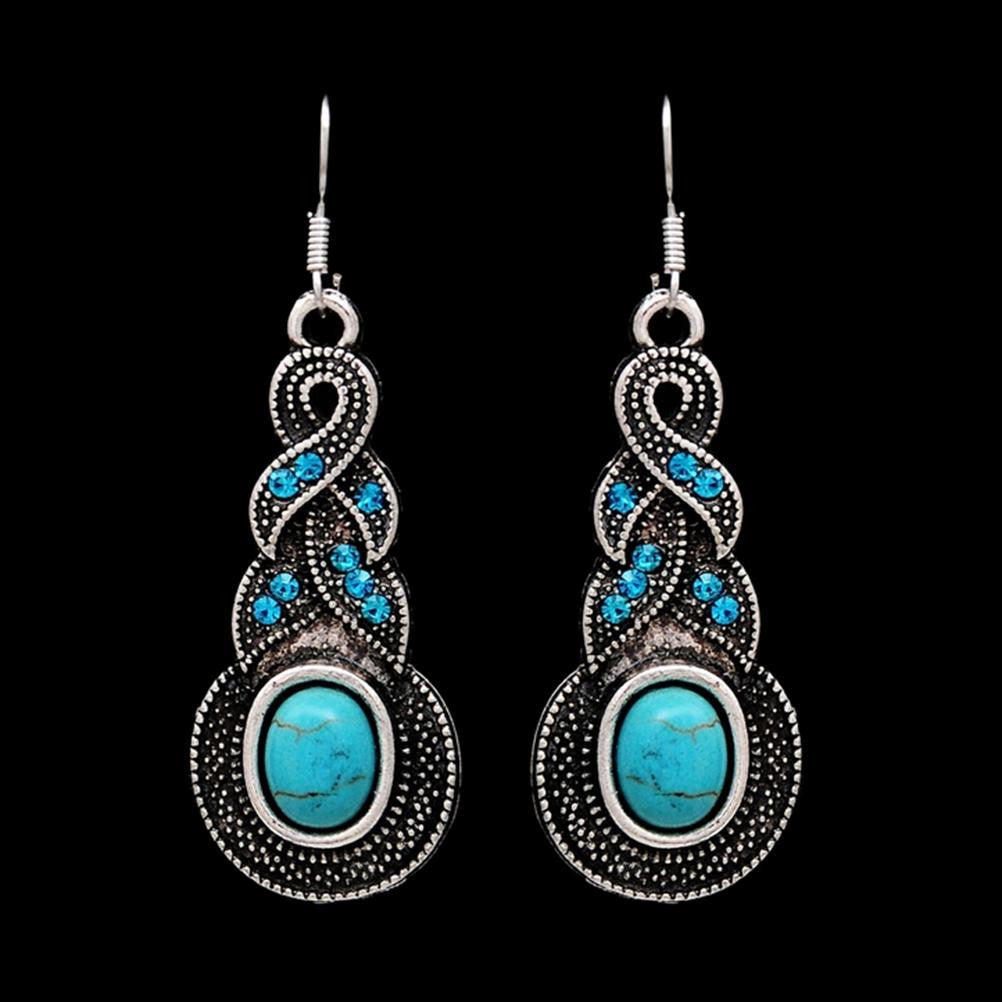 Jewelry Sets Tibetan Turquoise Chain Necklace   Pendants Silver Plated Water Drop Shaped Stud Earrings Women Collar EF8