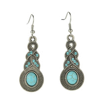 Jewelry Sets Tibetan Turquoise Chain Necklace   Pendants Silver Plated Water Drop Shaped Stud Earrings Women Collar EF8