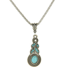 Jewelry Sets Tibetan Turquoise Chain Necklace   Pendants Silver Plated Water Drop Shaped Stud Earrings Women Collar EF8