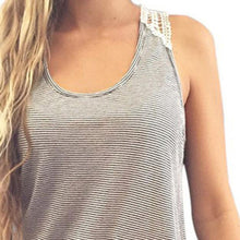 Lace Crochet Back Striped Vest Casual Plus Size Sleeveless Tank Top Shirt blusa S-XL Design Women Sexy Tank Tops EF8