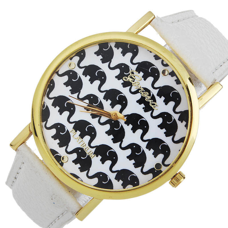 Fashion Ladies Women Quartz Boat Elephant Leather Wrist Watch EF8