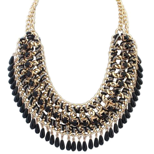 Layered Bohemian droplets Chain Necklace Vintage Choker Pendant Chunky Statement Bib Jewelry 4 Colors for Women EF8