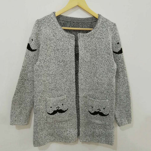 Long Sleeve Short Knitted Cardigan Casual Women's Cardigan Mustache Sweaters EF8