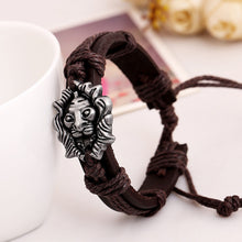 Men's Bracelet Jewelry H made Braided Lion Head Wrap Wrist Leather Cuff Bracelet EF8