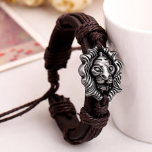 Men's Bracelet Jewelry H made Braided Lion Head Wrap Wrist Leather Cuff Bracelet EF8
