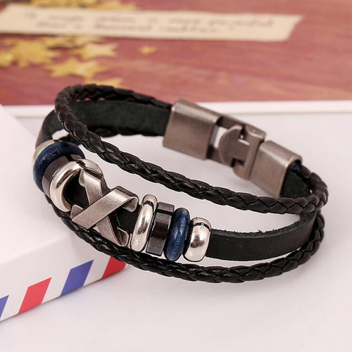 Men's Bracelets Bohemian Leather Jewelry Rhinestone Crystal H made Metal Beaded Mens Bracelets EF8