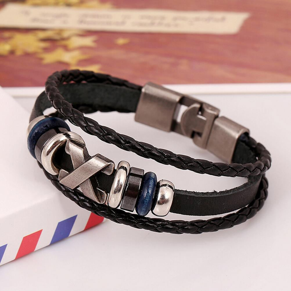 Men's Bracelets Bohemian Leather Jewelry Rhinestone Crystal H made Metal Beaded Mens Bracelets EF8