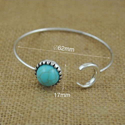 Moon Open Charm Bracelet Good Natural Turquoise Stone Bracelets   Bangle for Women Men Friendship EF8
