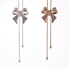 Noble Alloy Rhinestone Bow Necklace Long Sweater Chain Pendant Necklace EF8