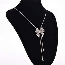 Noble Alloy Rhinestone Bow Necklace Long Sweater Chain Pendant Necklace EF8