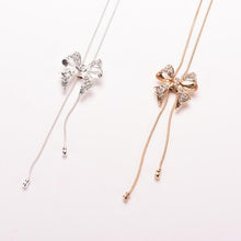 Noble Alloy Rhinestone Bow Necklace Long Sweater Chain Pendant Necklace EF8