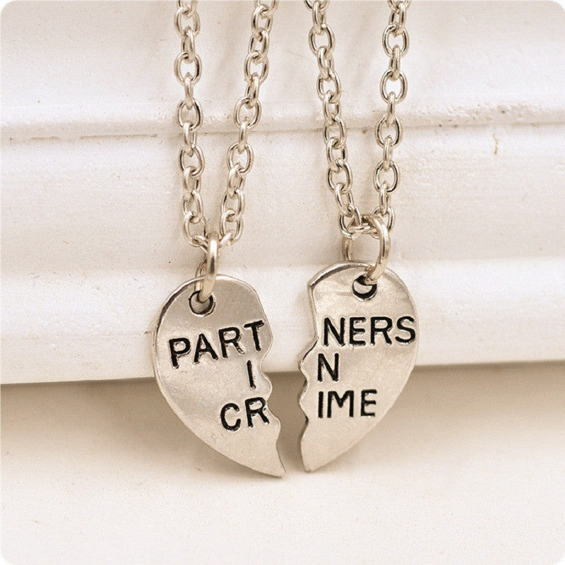 Partners Broken Heart Pendant Necklace Party Jewelry Gift 2pc Sliver Friendship Necklace EF8