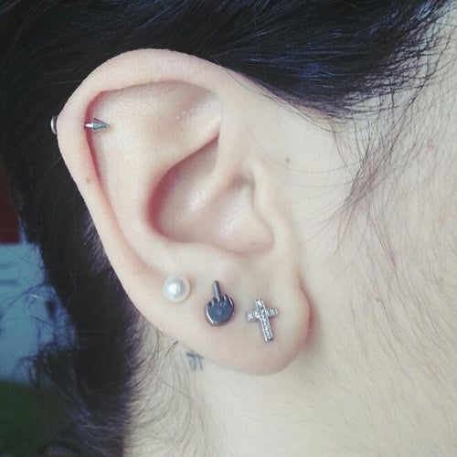 Punk Cool Gold Sliver Black Stainless Steel Women Men Ear Jewelry Studs Earring 2Pcs EF8