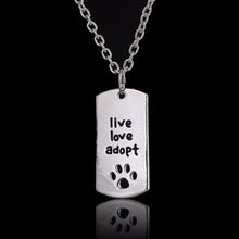 Rectangular Dog Tag Style Pendant Necklace Cat Dog "live love adopt"Pet Rescue Paw Print Tag Jewelry EF8