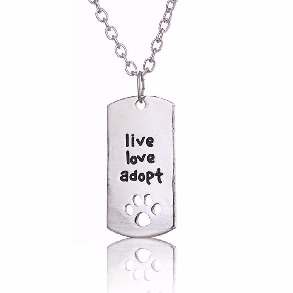 Rectangular Dog Tag Style Pendant Necklace Cat Dog 