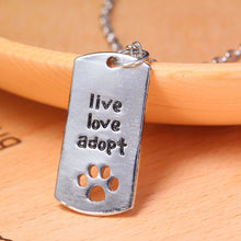Rectangular Dog Tag Style Pendant Necklace Cat Dog "live love adopt"Pet Rescue Paw Print Tag Jewelry EF8