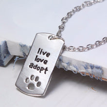 Rectangular Dog Tag Style Pendant Necklace Cat Dog "live love adopt"Pet Rescue Paw Print Tag Jewelry EF8