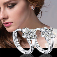 Round Crystal Earrings Silver Plated Zircon Snowflake Ear Stud Earrings For Girls Gifts Women Ladies Jewelry EF8