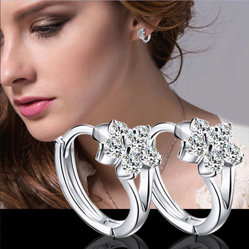 Round Crystal Earrings Silver Plated Zircon Snowflake Ear Stud Earrings For Girls Gifts Women Ladies Jewelry EF8