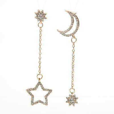 Small Fresh Snowflake Tassel Long Section Earrings For Women Women Stars Moon Asymmetrical Stud Earrings EF8