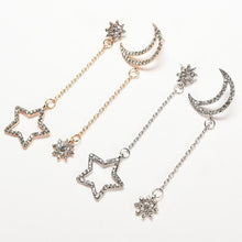 Small Fresh Snowflake Tassel Long Section Earrings For Women Women Stars Moon Asymmetrical Stud Earrings EF8