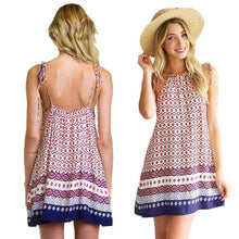 Fashion Women Boho Dress loose Printed Halter Style Sleeveless Hippie Mini Dress Plus Size Women Clothing Vestidos Beige EF8