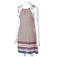 Fashion Women Boho Dress loose Printed Halter Style Sleeveless Hippie Mini Dress Plus Size Women Clothing Vestidos Beige EF8